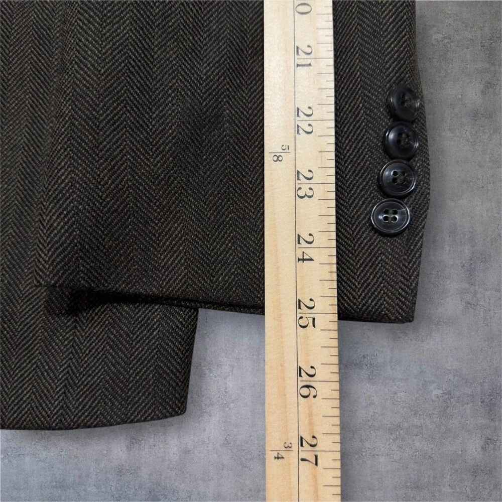 DKNY Mens Blazer Sport Coat Two Button Jacket 40R WOOL Brown Herringbone Suits